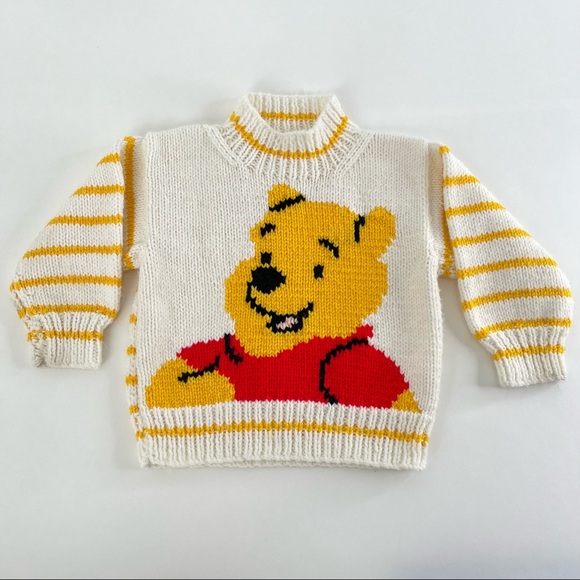Hand Crafted Other - Disney Handmade Winnie-the-Pooh Bear Cream & Yellow Striped Knit Toddler Sweater